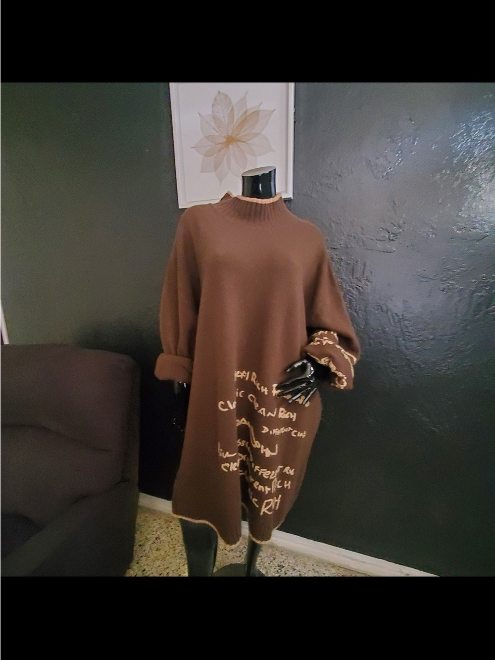 Sean John Y2K Brown Knit Sweater Dress with Script Detail